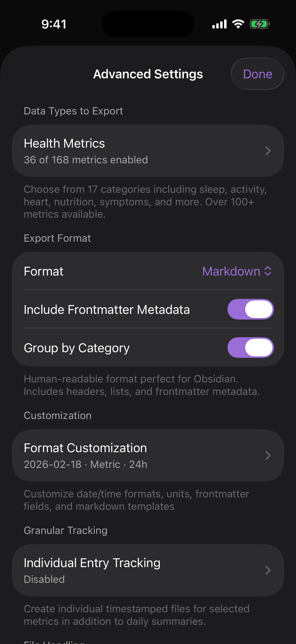 Advanced export settings