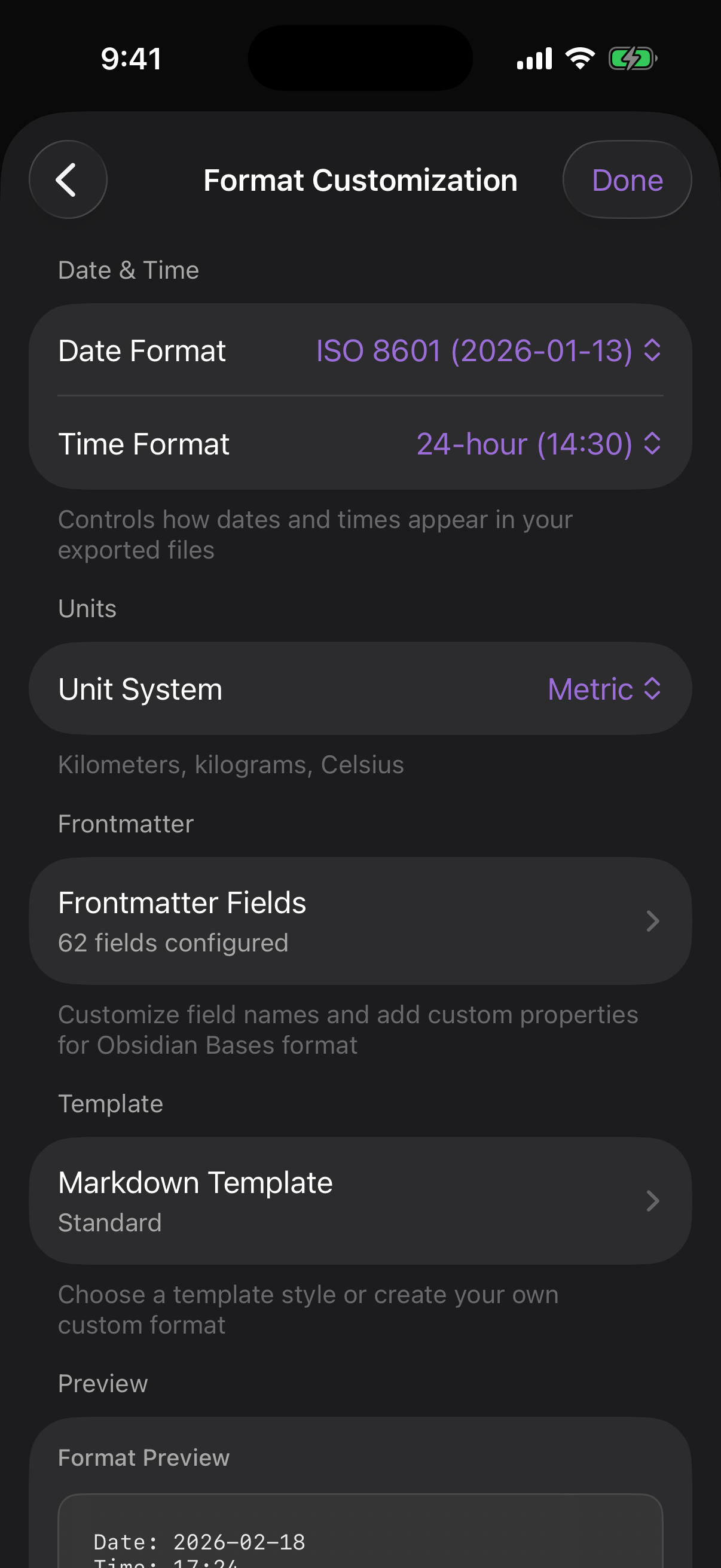 Format customization view