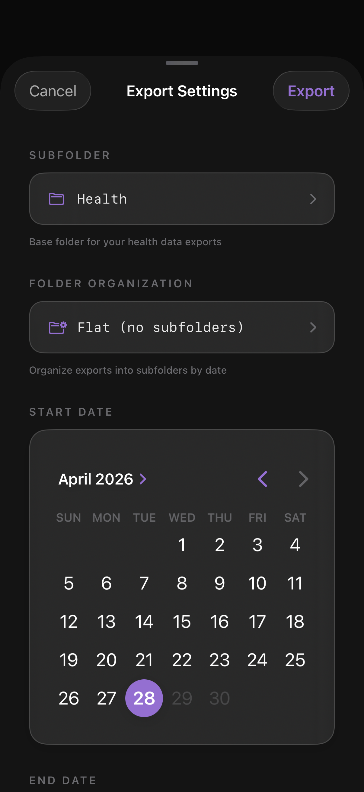 Export modal