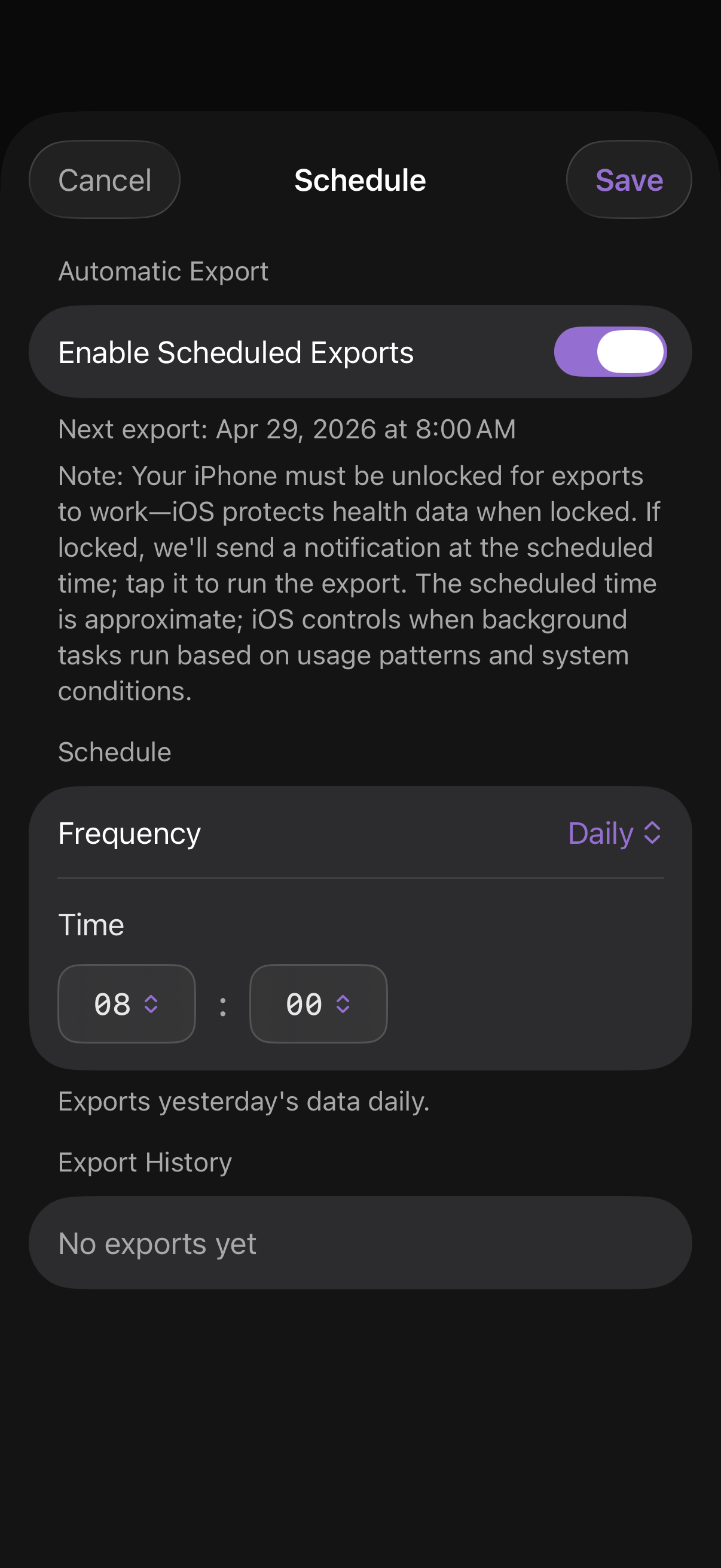Schedule settings
