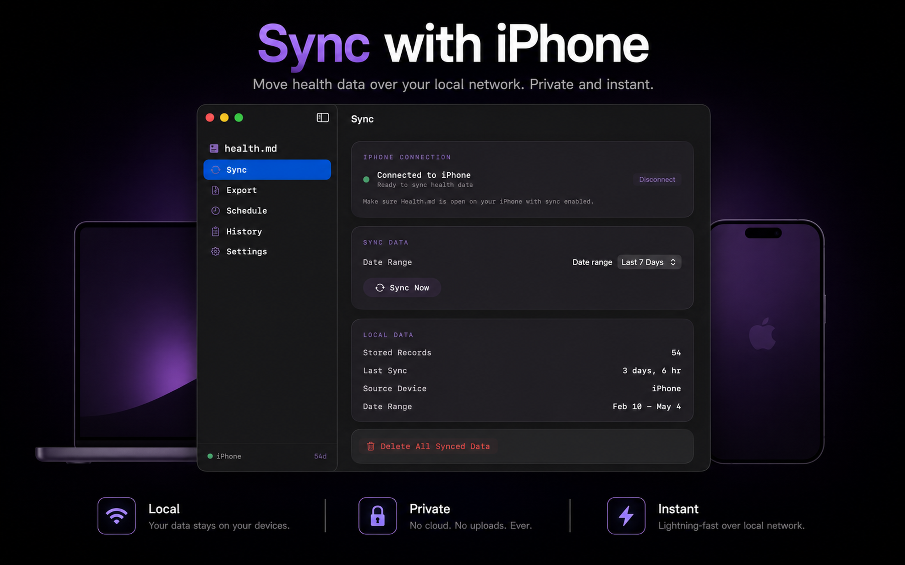 Health.md macOS sync screen