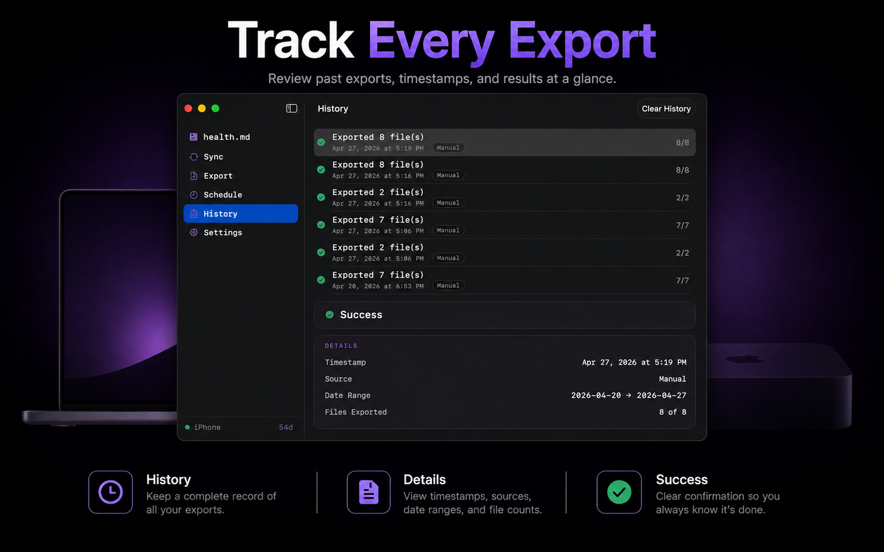 Health.md macOS export history
