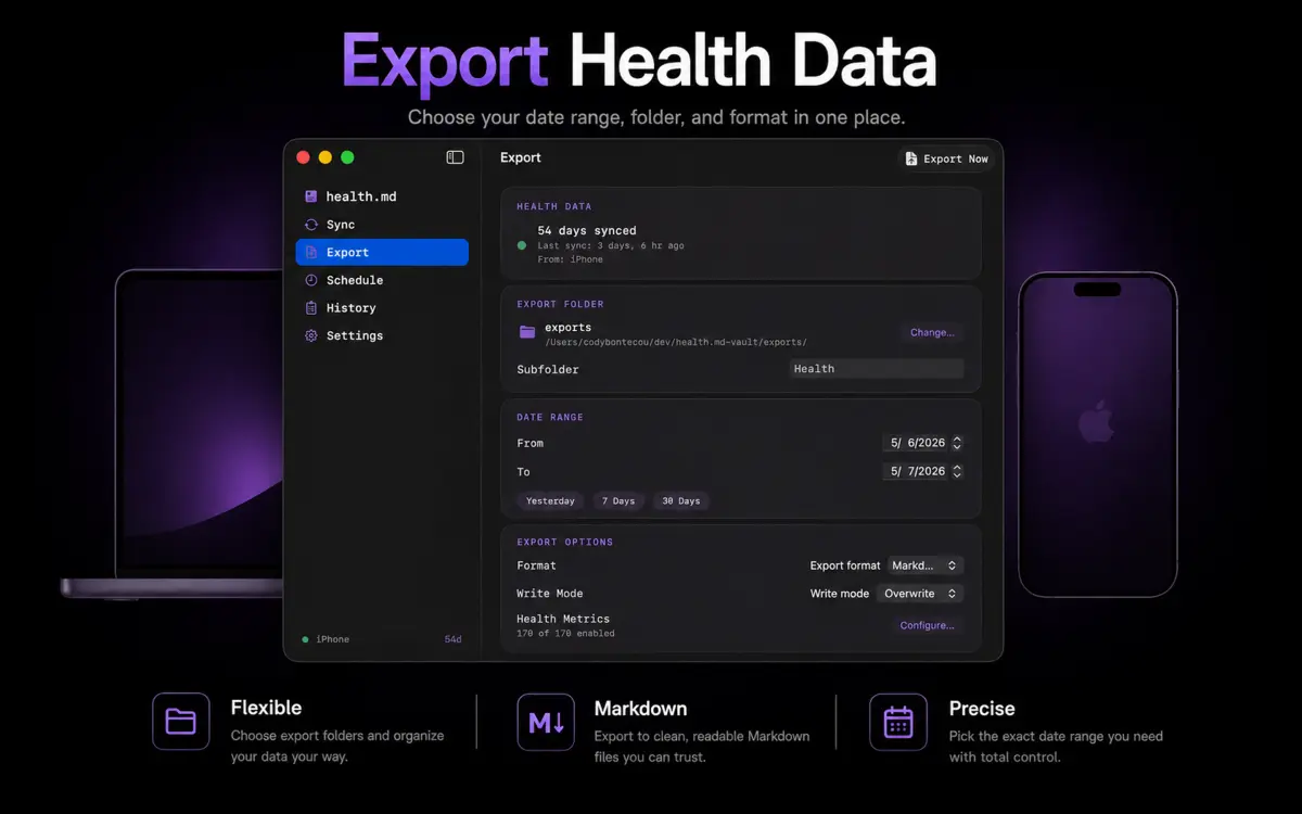 Health.md macOS export screen